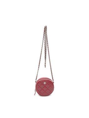 Chanel 19 Round Clutch Chain Shoulder Bag Red Quilted Caviar Leather